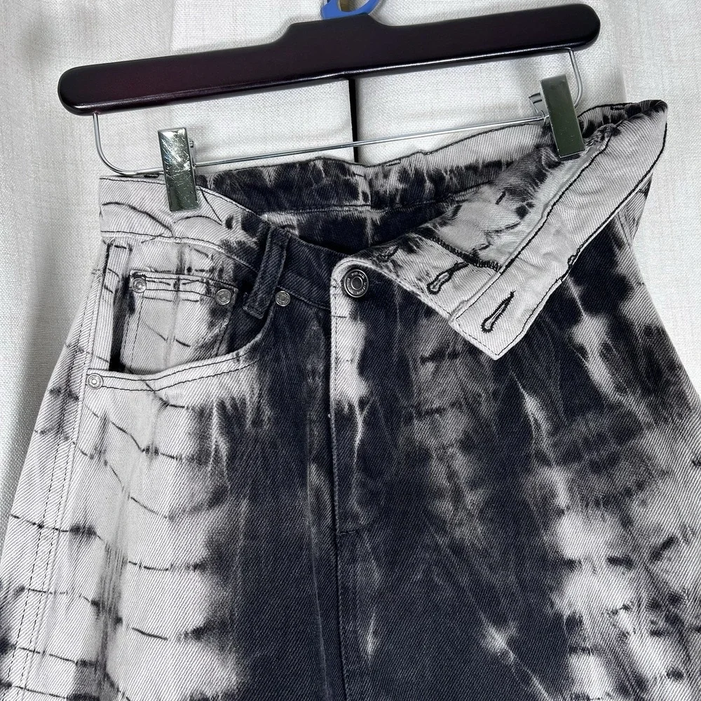 NEW! Daily Paper Huna Tie Dye Denim Skirt Shibori Black Grey Small Punk Grunge - Picture 2 of 13